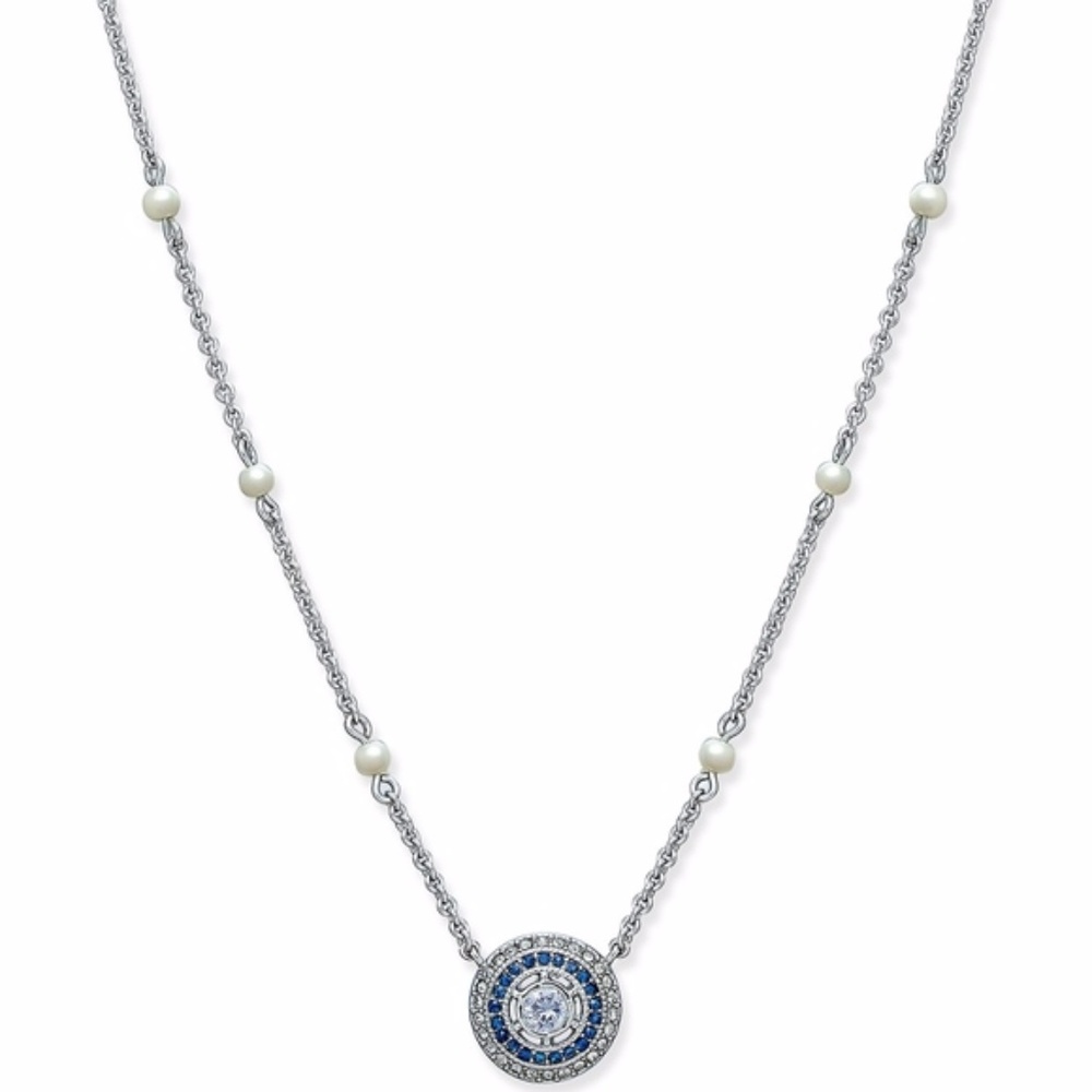 Silver-Tone Crystal and Pearl Pendant Necklace